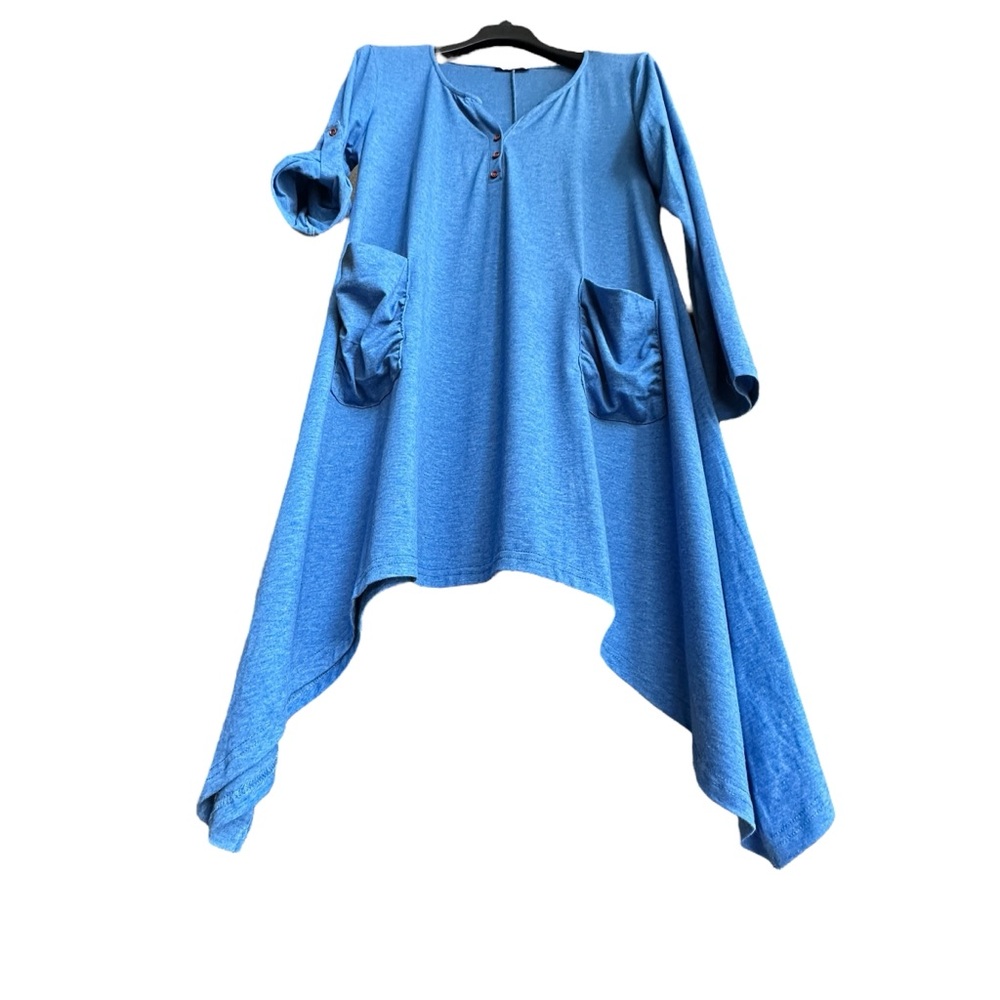 Soft Shark Bite Long Sleeve or 3/4 Sleeve Tunic w/Pockets and wood buttons XXL